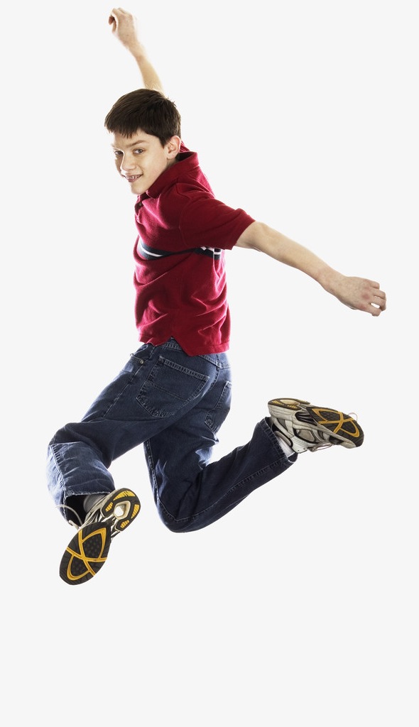 Rear View of Boy Leaping into Air --- Image by © Royalty-Free/Corbis